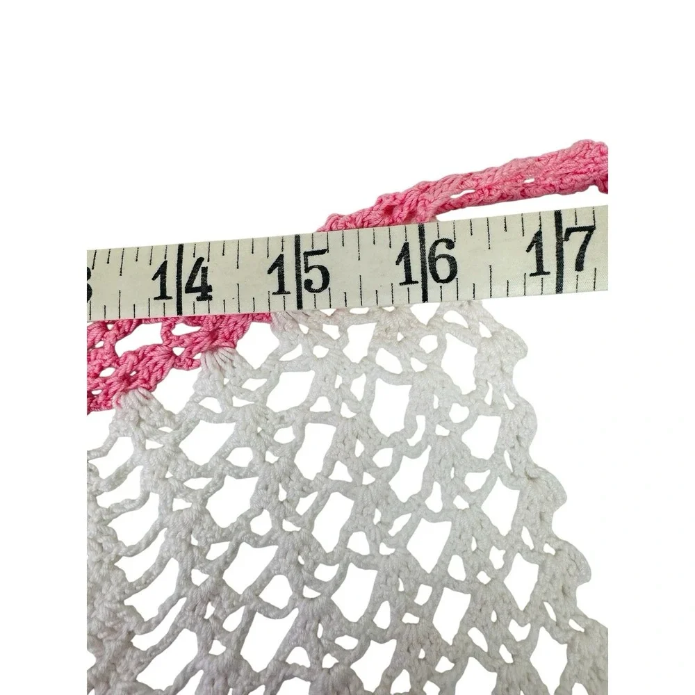 Vintage Hand Crochet Kitchen Apron Cottage Core Granny Tea Party Pink‎ Green